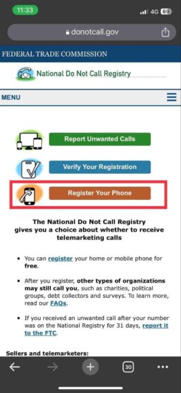 Register your phone at donotcall.gov