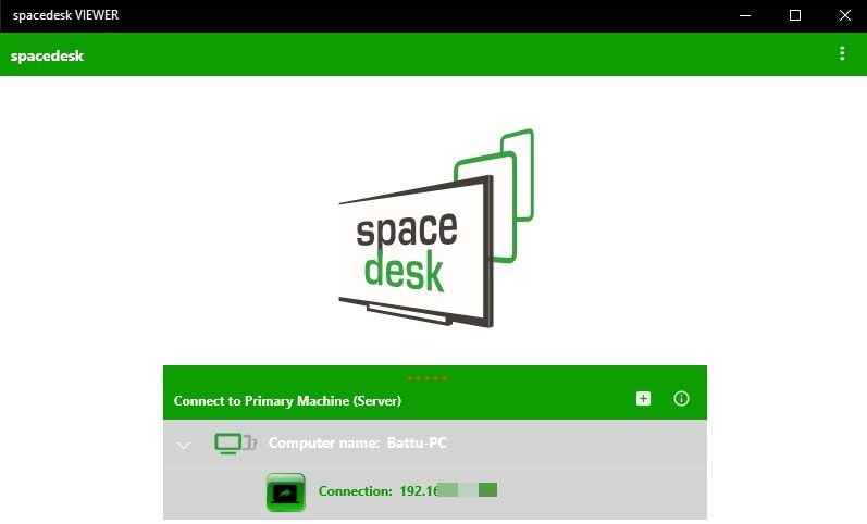 Spacedesk viewer to extend PC screen on Windows