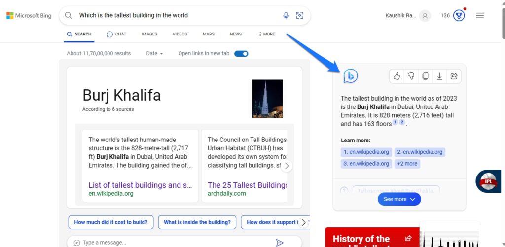 Bing AI Search with ChatGPT