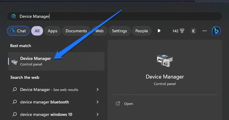 Search Device Manager from Start Menu and Open the First Result