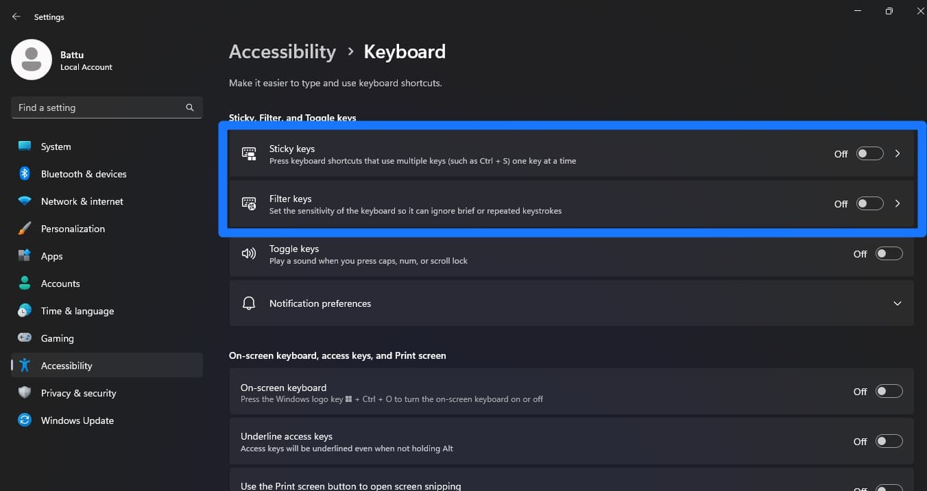 How to Fix Enter, Spacebar or Backspace Key Not Working in Windows 11