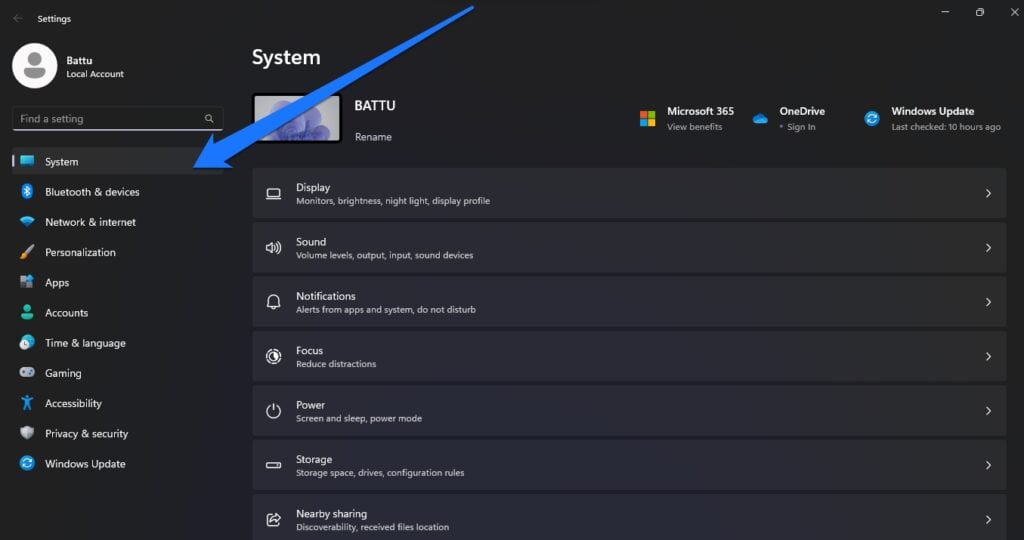 Select System from Left Menu