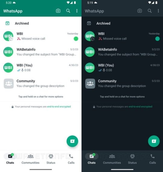 WhatsApp Bottom Navigation Interface