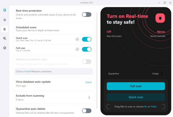 Surfshark Antivirus Scan Options