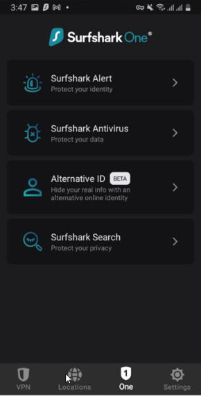 Surfshark One Android App Interface