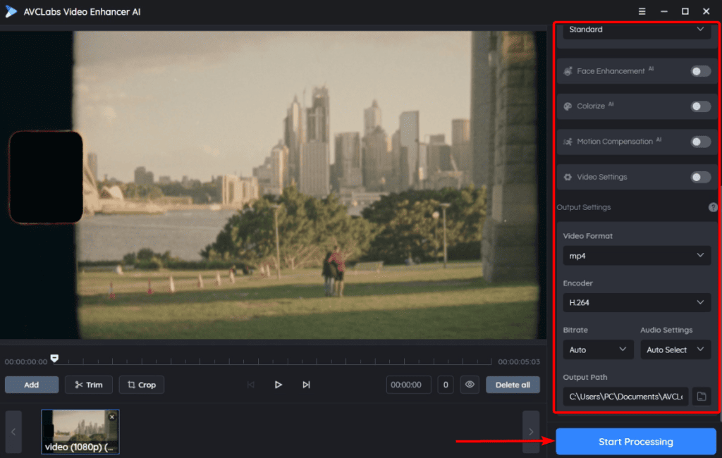 AVCLabs Video Enhancer AI Options