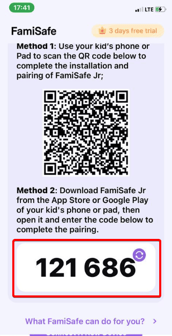Registering FamiSafe with Code