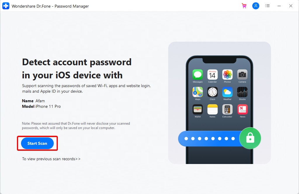 Detect Account Password in iOS device with Dr.Fone