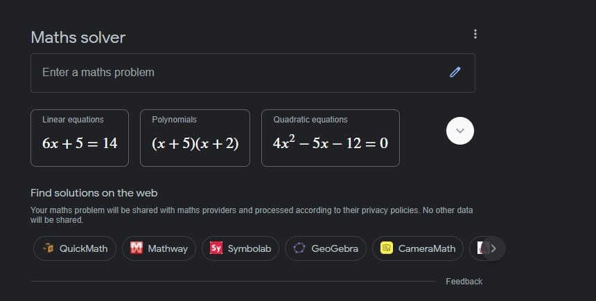 Google Search Maths Solver