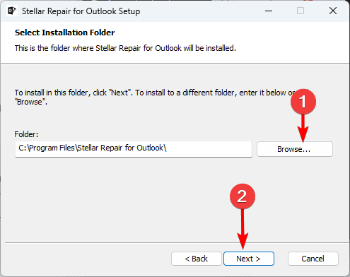 Stellar Repair for Outlook - Select Installation Folder