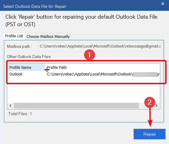 Stellar Repair for Outlook - Select Outlook Data File for Repair