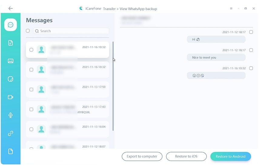 iCareFone Transfer - View WhatsApp Backup