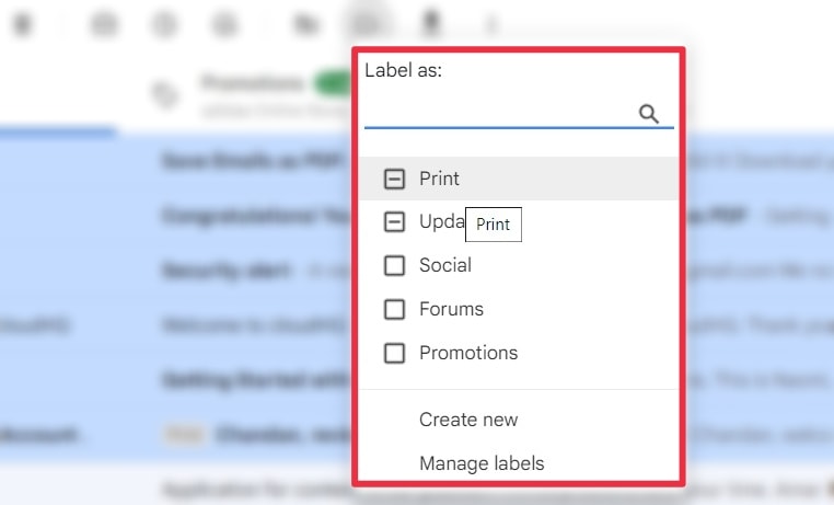 Labelling emails as Print in Gmail