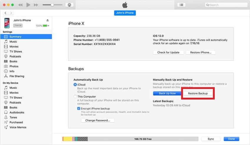 Restore iTunes Backup