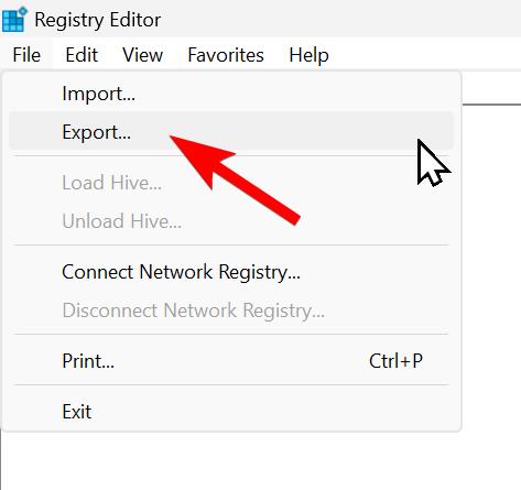 Export option under File tab in Registry Editor