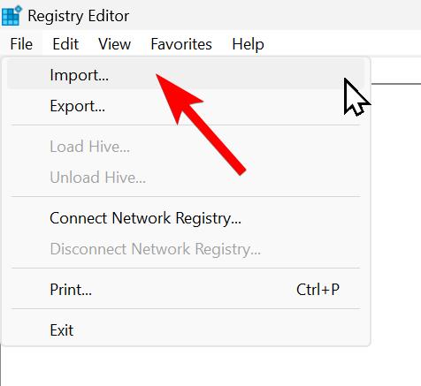 Import option under File tab in Registry Editor