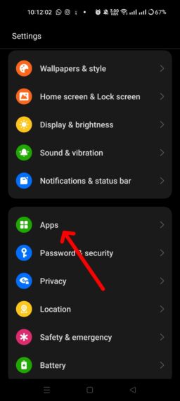 Android Settings with Apps option