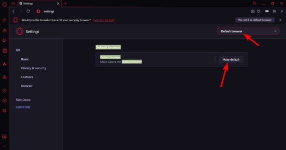 set opera gx as default browser and search 3x