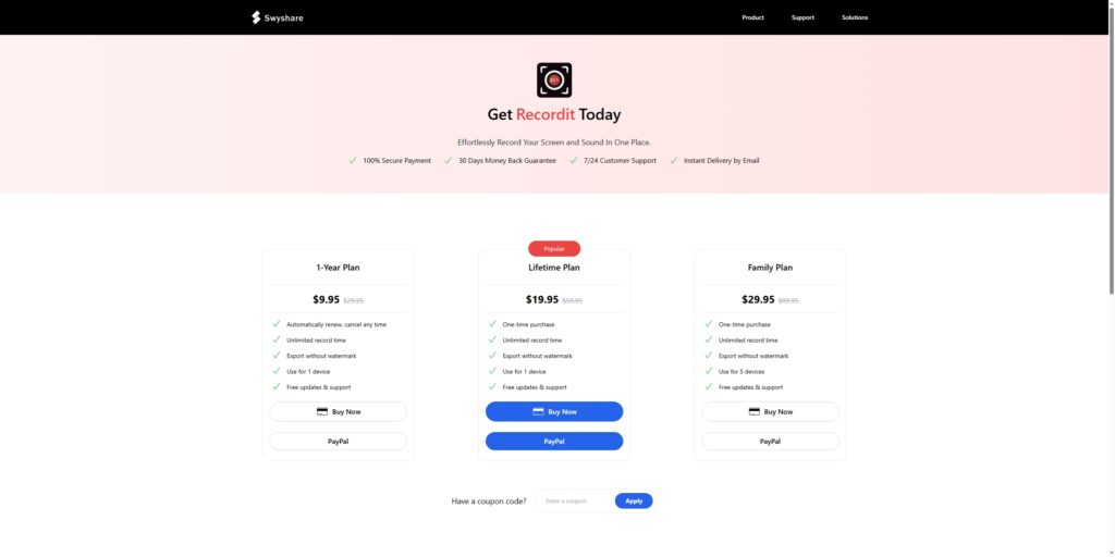 Recordit - Payment Plans