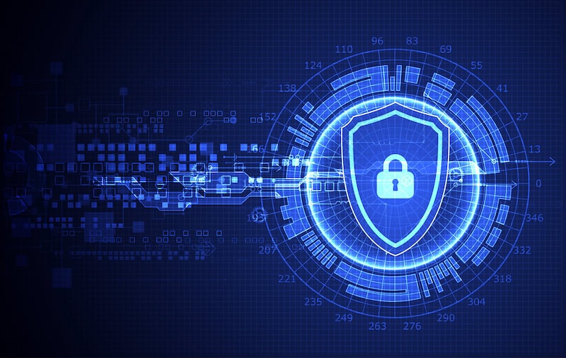 Protection concept of digital and technological. Protect mechanism, system privacy, vector illustration