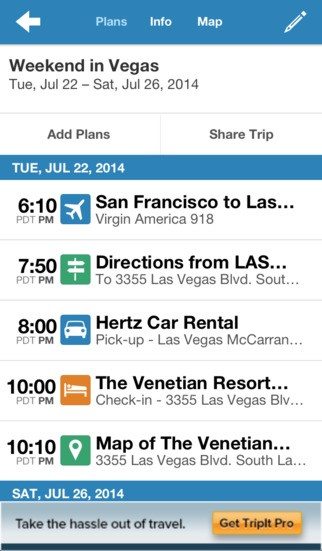TripIt mobile application