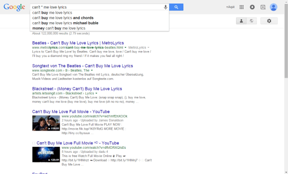 Song lyrics in Google Search 