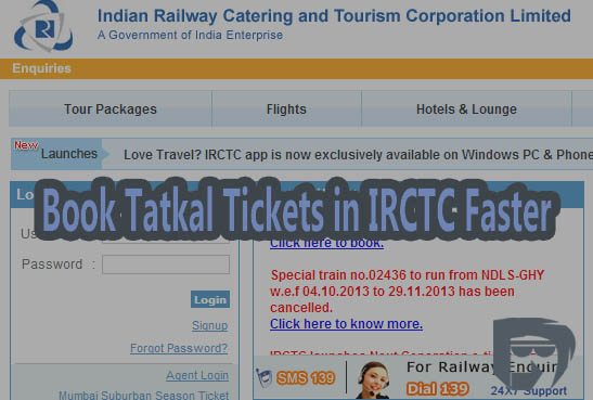 Book tatkal tickets in IRCTC faster