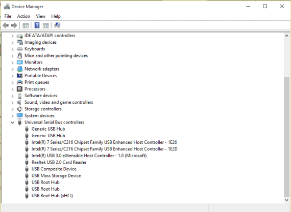 Device Manager - Universal Serial Bus Controllers