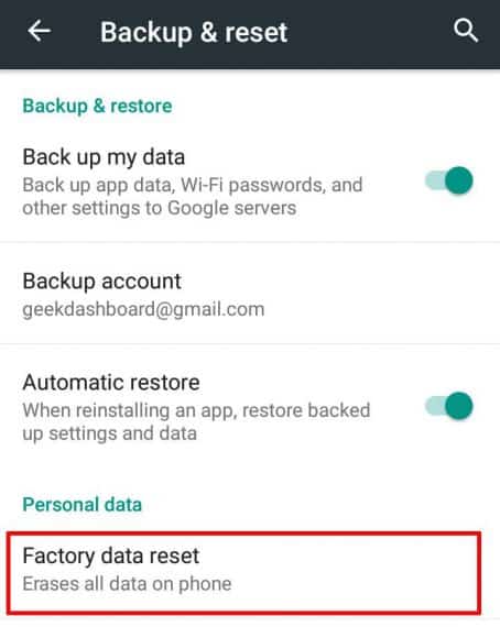 Factory reset Android devices