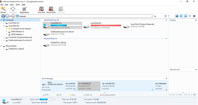 Hetman Partition Recovery Dashboard