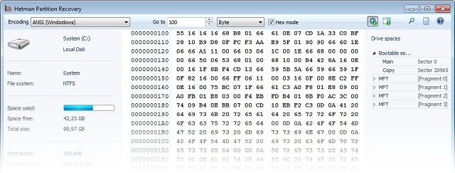 Hetman Partition Recovery HEX Preview Mode