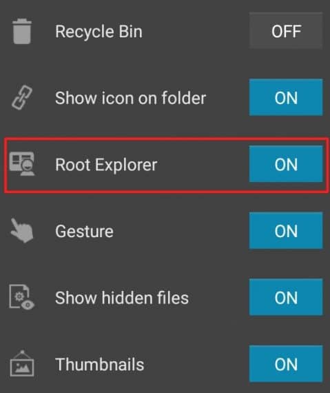 Enabling Root Explorer in ES File Manger