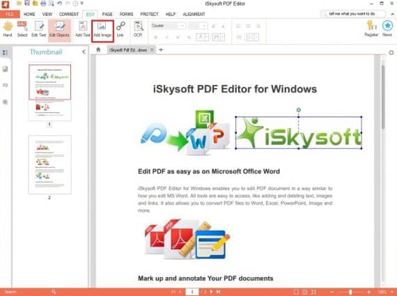 iSkysoft PDF Editor Add Image Feature