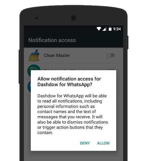 Click Allow to enable Notification Access for WhatsApp Chat Heads