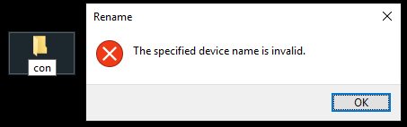 you can not create con folder in windows