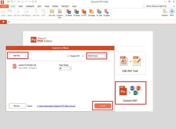 iSkysoft PDF Editor Convert Feature