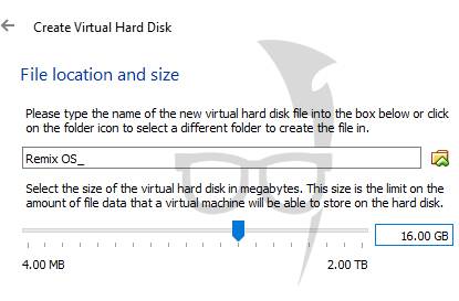 Assign 16 GB of memory for Remix OS
