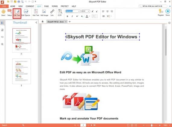 iSkysoft PDF Editor Edit Text Feature