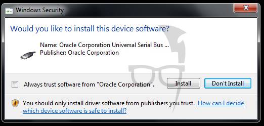 Allow VirtualBox to install device software