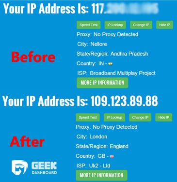 ip address before and after connecting vpn