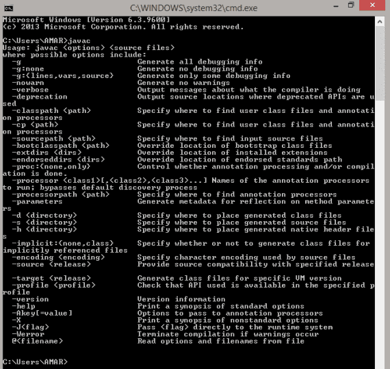 Type javac in command prompt