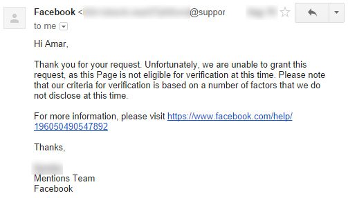 Facebook page verfication request rejected
