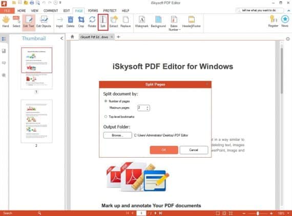 iSkysoft PDF Editor Split PDF Feature