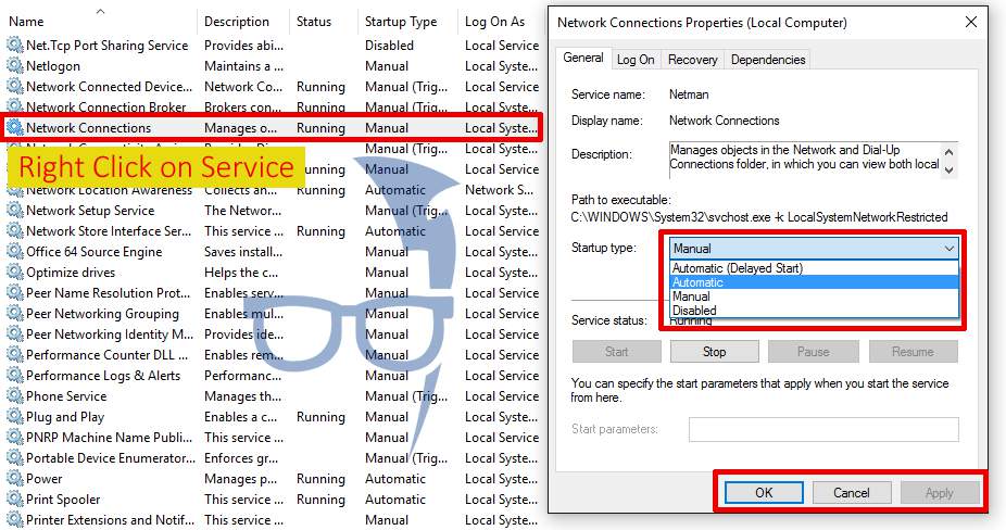 how to set a service to automatic