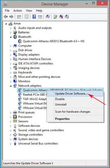 update drivers under Wireless Network Adapter