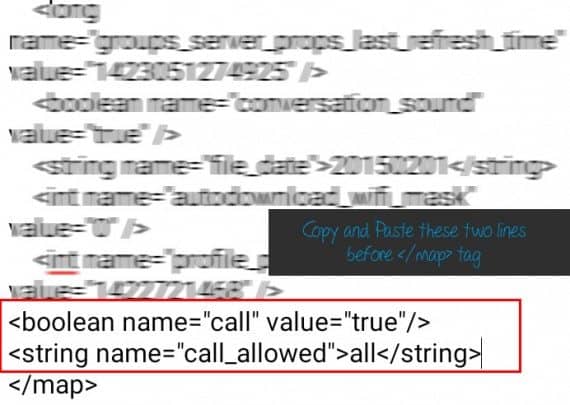 whastapp code to enable call