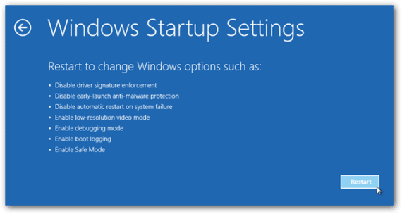 windows startup settings